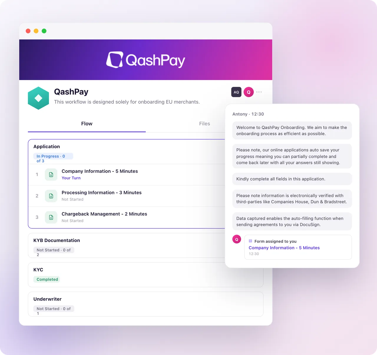 QashPay onboarding workflow and merchant support conversation